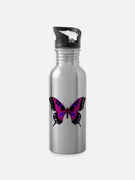 pretty butterfly - Water bottle with straw - silver