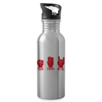 Rock paper metal music guitar gift - Water bottle with straw - silver - Right