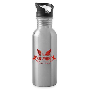 Denmark Danish Denmark Flag Butterflies - Water bottle with straw - silver - Right