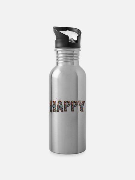 HAPPY confetti - Trinkflasche mit integriertem Trinkhalm - Lightsilver