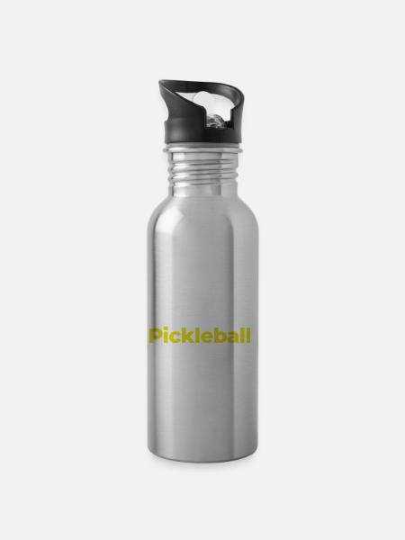 Pickelball Tee, Modern Minimalist - Water bottle with straw - silver