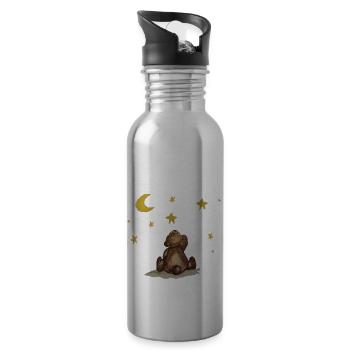 Petit ours, étoiles et lune - Gourde avec paille intégrée - argent clair - Droite
