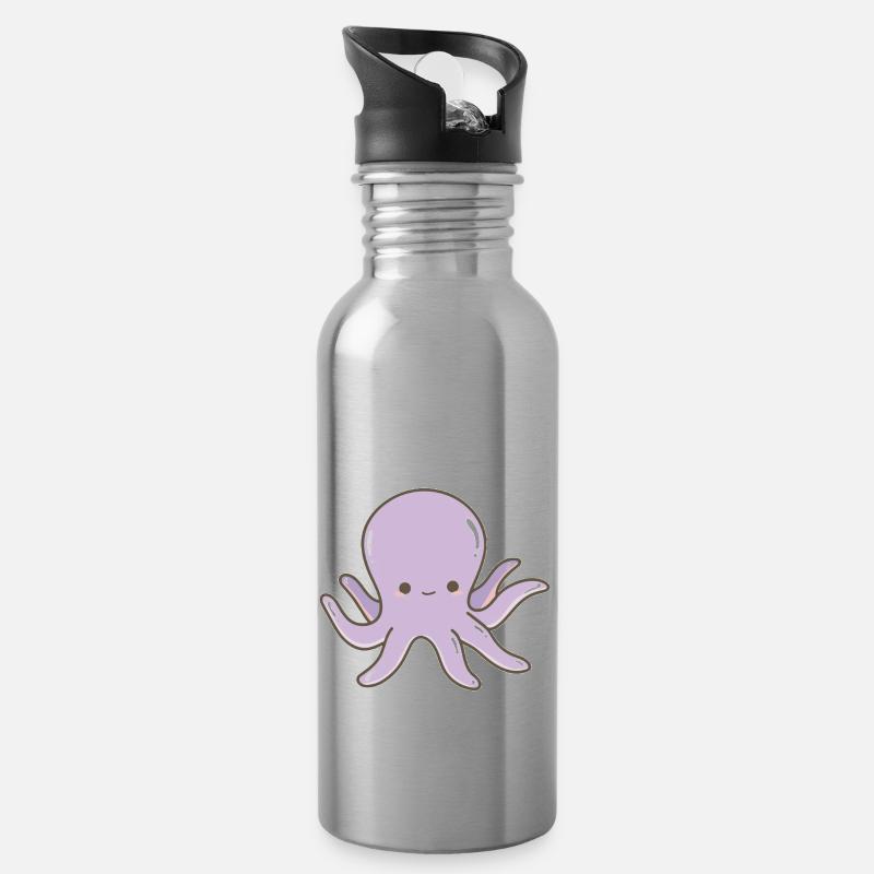 Oktopus Cartoon - Trinkflasche mit integriertem Trinkhalm - Lightsilver