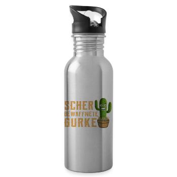 Schwer Bewaffnete Gurke Lustiger Spruch Kaktus - Trinkflasche mit integriertem Trinkhalm - Lightsilver - Rechts