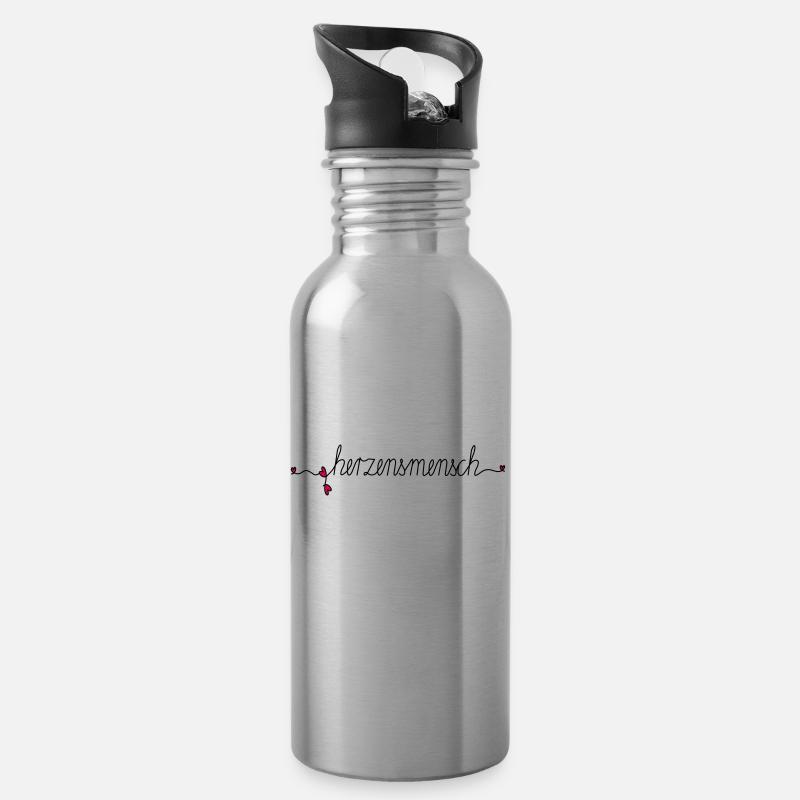 herzensmensch - Trinkflasche mit integriertem Trinkhalm - Lightsilver