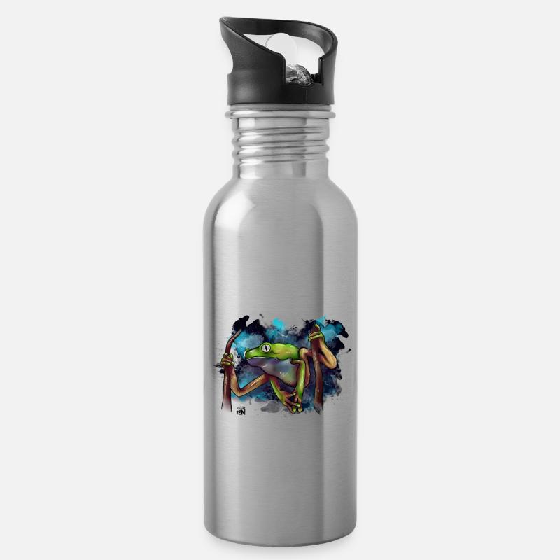 Frosch-Split - Trinkflasche mit integriertem Trinkhalm - Lightsilver
