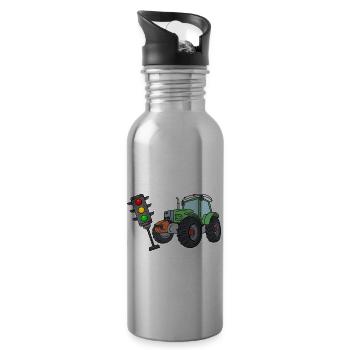 Ein Traktor fährt die Ampel um Ampel muss weg - Trinkflasche mit integriertem Trinkhalm - Lightsilver - Rechts