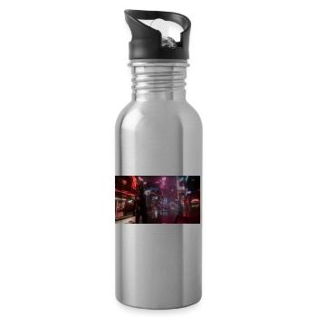 Cyberpunk Stadt3 - Trinkflasche mit integriertem Trinkhalm - Lightsilver - Rechts