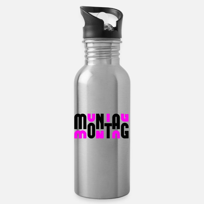 Lundi Noir/Rose - Gourde avec paille intégrée - argent clair