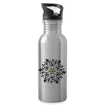 Orientalisches Blumen-Ornament / oriental flower - Trinkflasche mit integriertem Trinkhalm - Lightsilver - Rechts