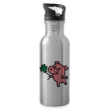 Pig clover 3 - Water bottle with straw - silver - Right