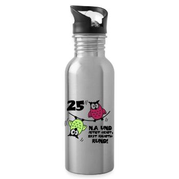 25. Geburtstag - Eulen "na und" - Trinkflasche mit integriertem Trinkhalm - Lightsilver - Rechts