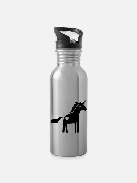 Einhorn Scherenschnitt - Trinkflasche mit integriertem Trinkhalm - Lightsilver
