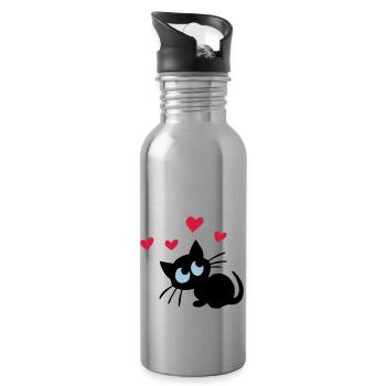 Herzkätzchen - Trinkflasche mit integriertem Trinkhalm - Lightsilver - Rechts