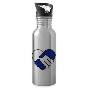 Hand in hand heart blue-colorless - Water bottle with straw - silver - Right