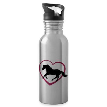 Galloping Horse with Heart - Water bottle with straw - silver - Right