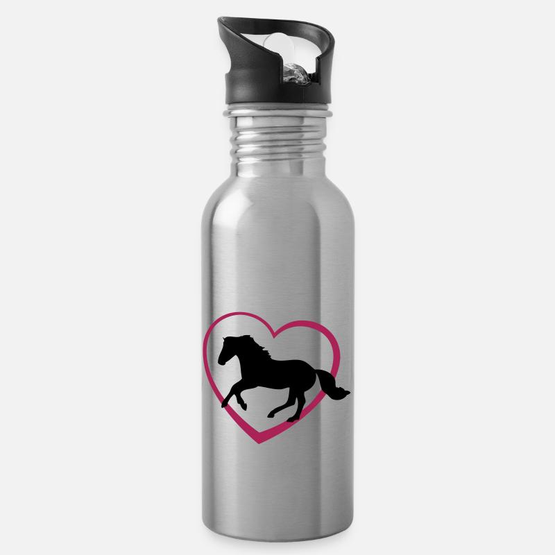 Cheval au galop avec coeur - Gourde avec paille intégrée - argent clair