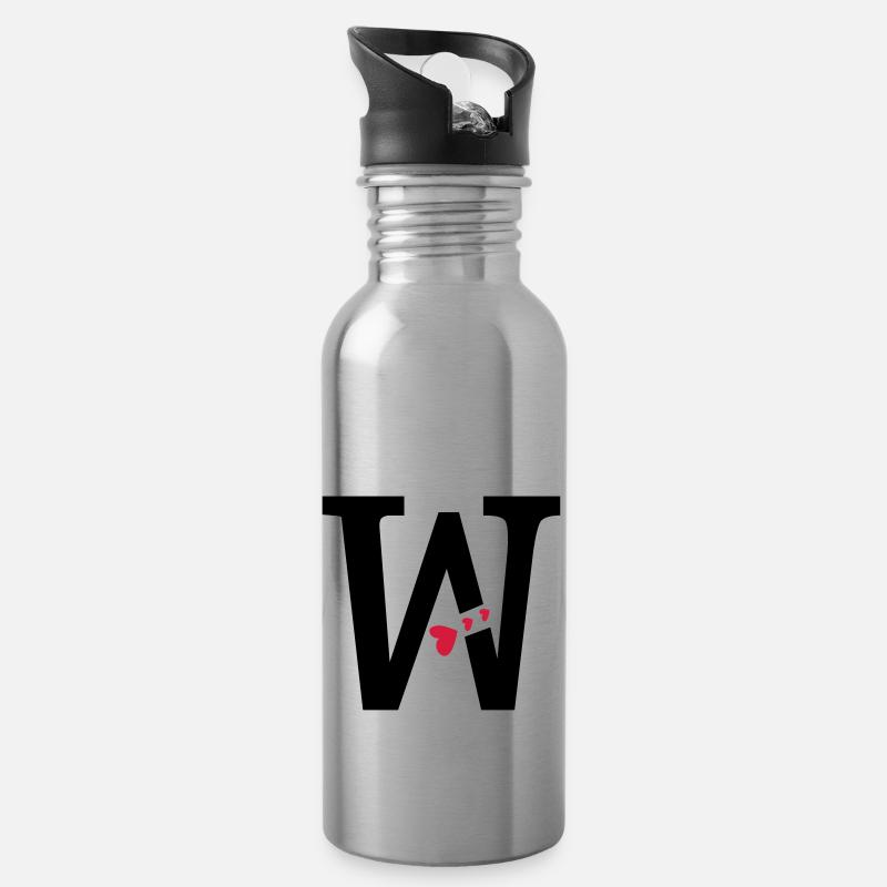 Großbuchstabe W mit Herzen - Trinkflasche mit integriertem Trinkhalm - Lightsilver