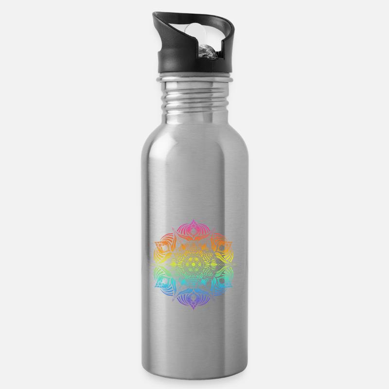 Mandala - Water bottle with straw - silver