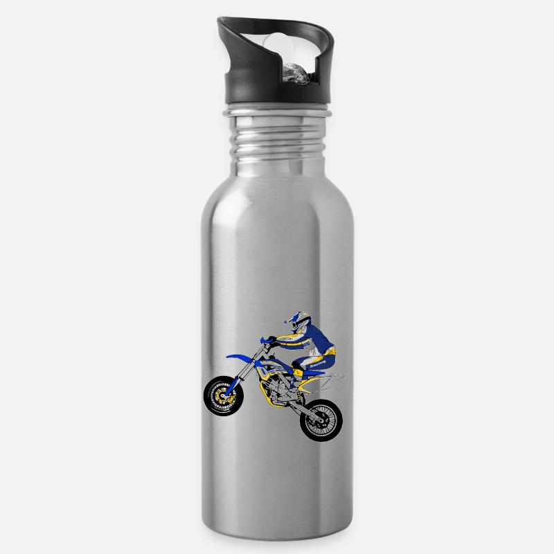 Supermoto - Trinkflasche mit integriertem Trinkhalm - Lightsilver
