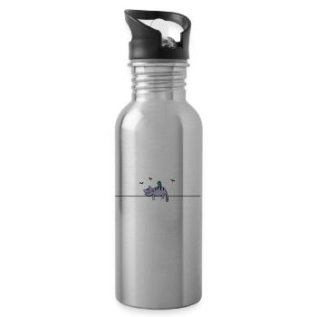 Schlafende Katze mit Vogel - Trinkflasche mit integriertem Trinkhalm - Lightsilver - Rechts