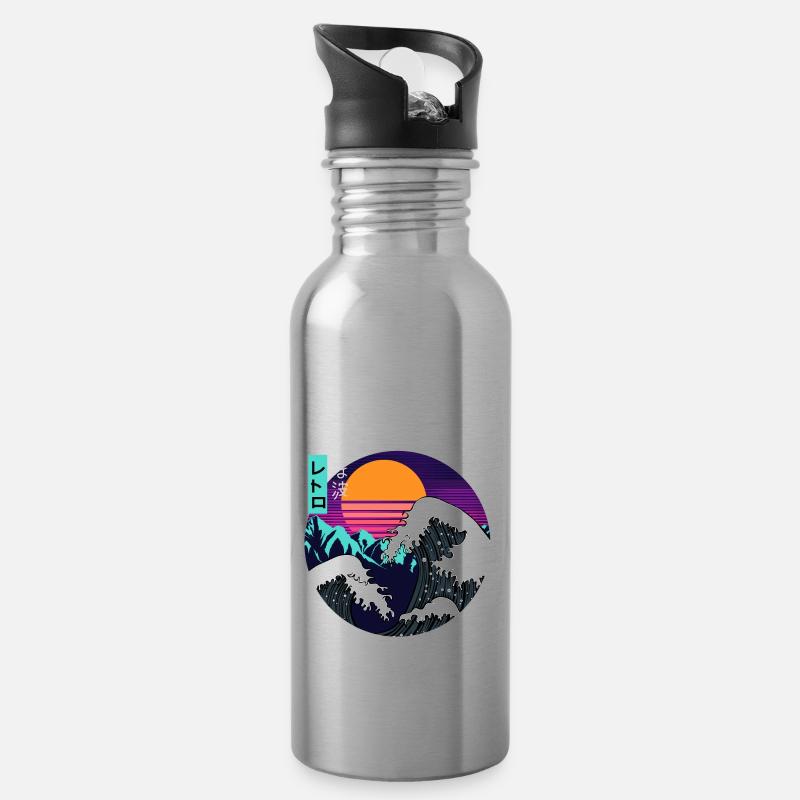 Great Wave Kanagawa Vaporwave Synthwave Aesthetic - Trinkflasche mit integriertem Trinkhalm - Lightsilver