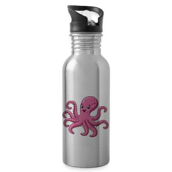 Octopus Cartoon - Water bottle with straw - silver - Right
