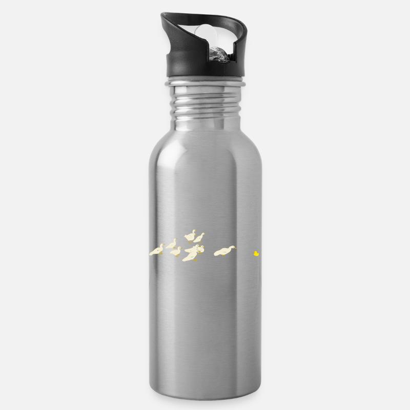 Ducks and rubber ducks - Water bottle with straw - silver