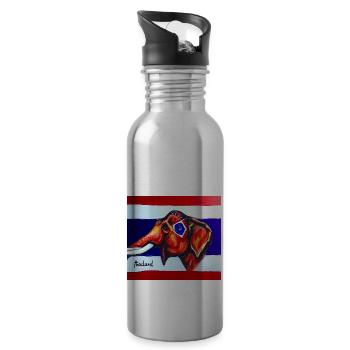 Thai Elefant - Trinkflasche mit integriertem Trinkhalm - Lightsilver - Rechts