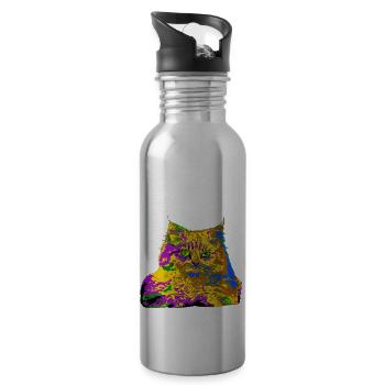 Bunte Katze - Trinkflasche mit integriertem Trinkhalm - Lightsilver - Rechts