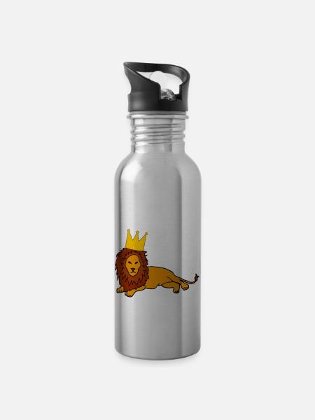 Löwe mit Krone König majestätisch - Trinkflasche mit integriertem Trinkhalm - Lightsilver