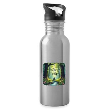 Nature is my Therapy - Meditation im Wald - Trinkflasche mit integriertem Trinkhalm - Lightsilver - Rechts