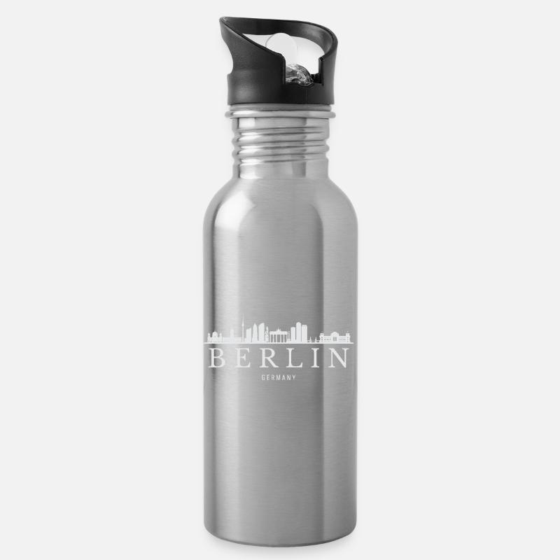 Berliner Skyline, Berlin, Deutschland - Trinkflasche mit integriertem Trinkhalm - Lightsilver