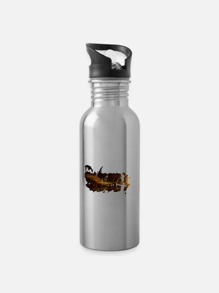 bowhunter splash Sonnenuntergang - Trinkflasche mit integriertem Trinkhalm - Lightsilver