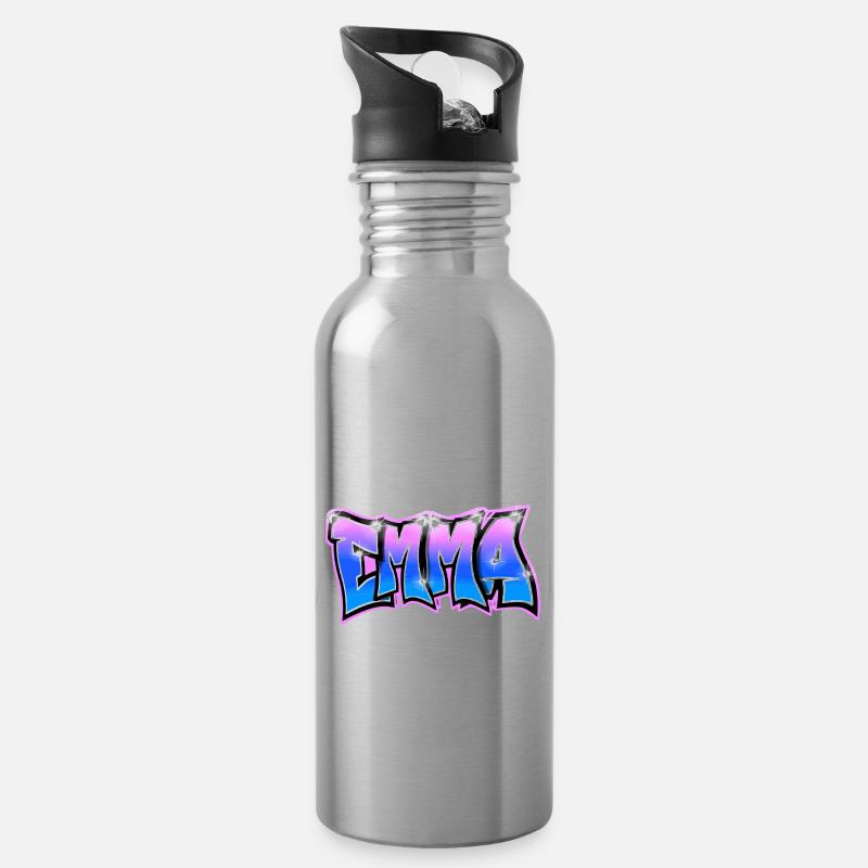 Graffiti Tag prénom Emma - Gourde avec paille intégrée - argent clair