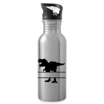 Dinosaur - own text, own name, T Rex - Water bottle with straw - silver - Right