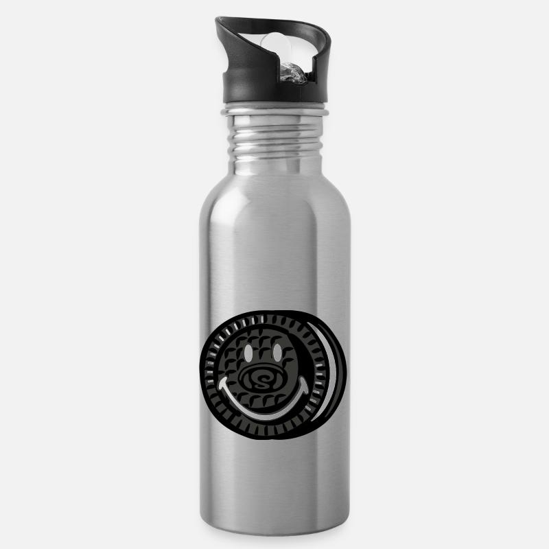 Smiley Oreo - Trinkflasche mit integriertem Trinkhalm - Lightsilver