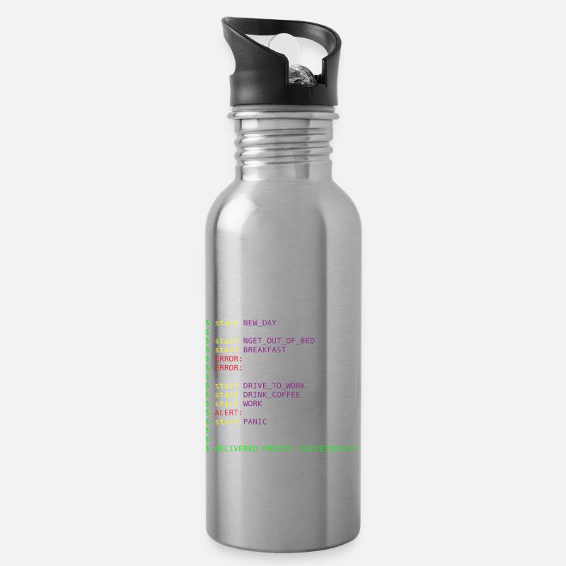 New day Programming Informatic Geschenk Spruch - Trinkflasche mit integriertem Trinkhalm - Lightsilver