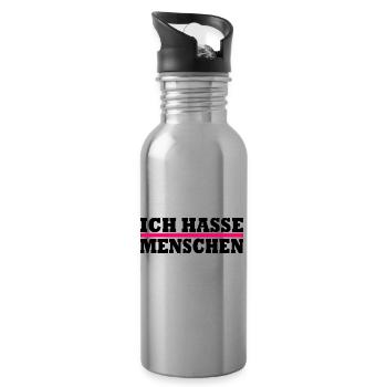 Ich hasse menschen - Trinkflasche mit integriertem Trinkhalm - Lightsilver - Rechts