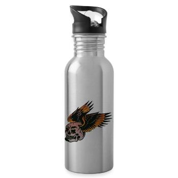 Flügel geflügelter Totenkopf Emblem Biker Motorrad Club - Trinkflasche mit integriertem Trinkhalm - Lightsilver - Rechts