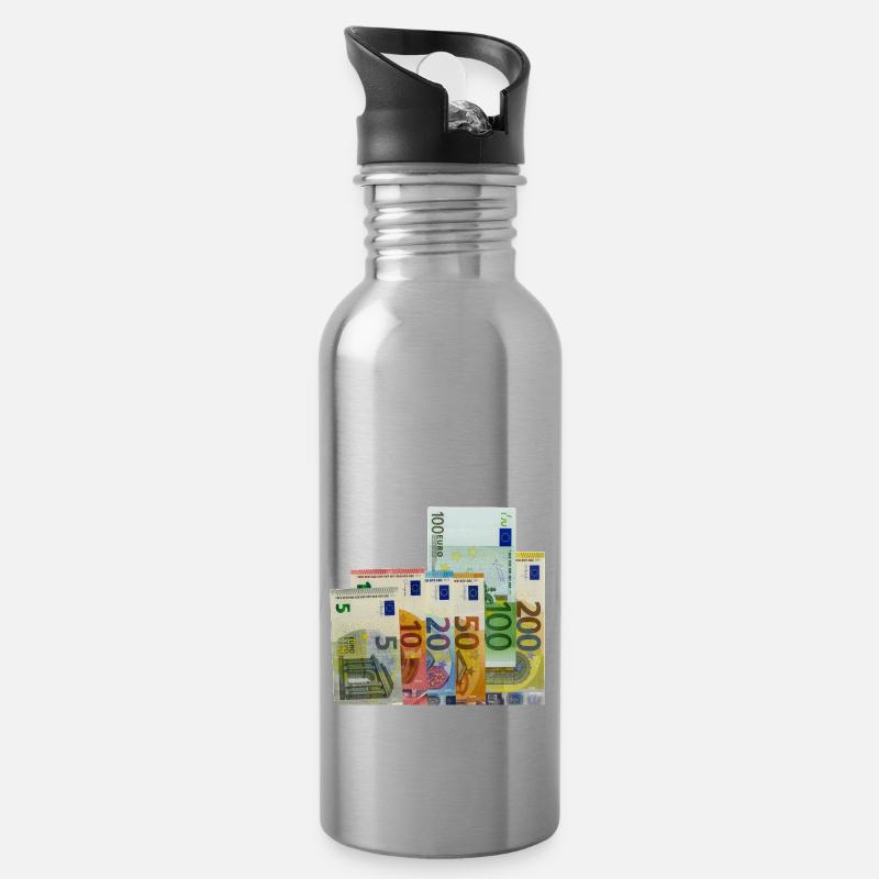 euro banknotes - Trinkflasche mit integriertem Trinkhalm - Lightsilver