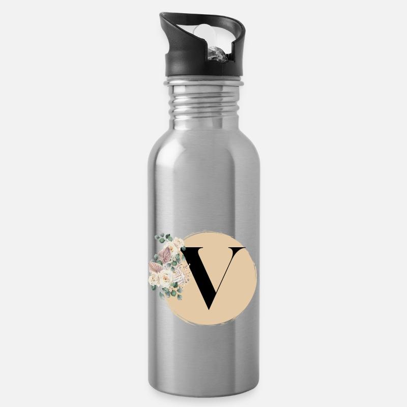 Buchstabe V - Trinkflasche mit integriertem Trinkhalm - Lightsilver