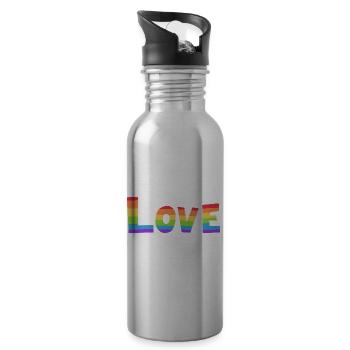 Liebe ist Liebe Gay Pride Regenbogenflagge LGBT LGBTQ - Trinkflasche mit integriertem Trinkhalm - Lightsilver - Rechts