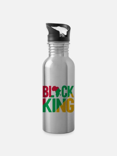 Black King - Trinkflasche mit integriertem Trinkhalm - Lightsilver