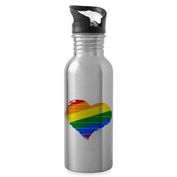 I Love LGBT - Water bottle with straw - silver - Right