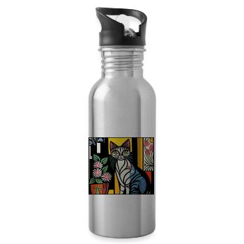 katzen 128red - Trinkflasche mit integriertem Trinkhalm - Lightsilver - Rechts