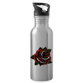 rose fleur feuille 200323 A - Gourde avec paille intégrée - argent clair - Droite