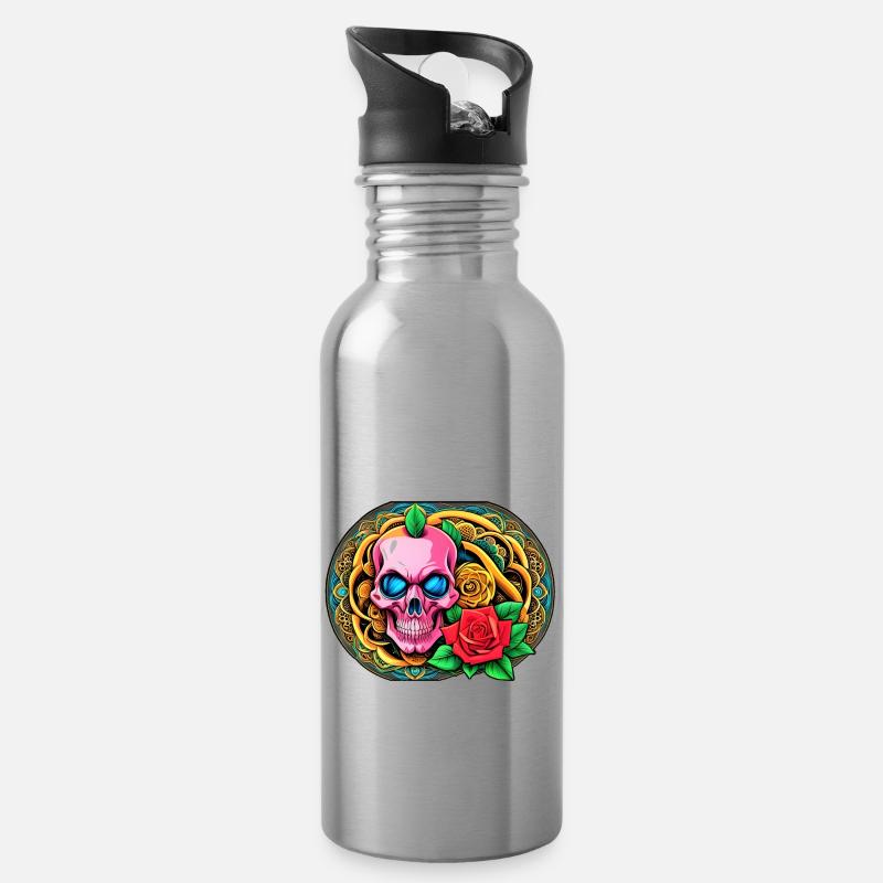 Skulls 'n' Roses - Crâne Rose - Gourde avec paille intégrée - argent clair