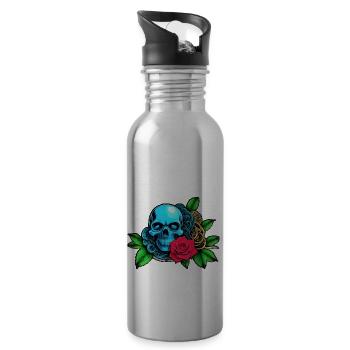 Skulls 'n' Roses - Blue Skull - Trinkflasche mit integriertem Trinkhalm - Lightsilver - Rechts