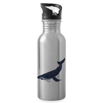 Blue whale colored - Water bottle with straw - silver - Right